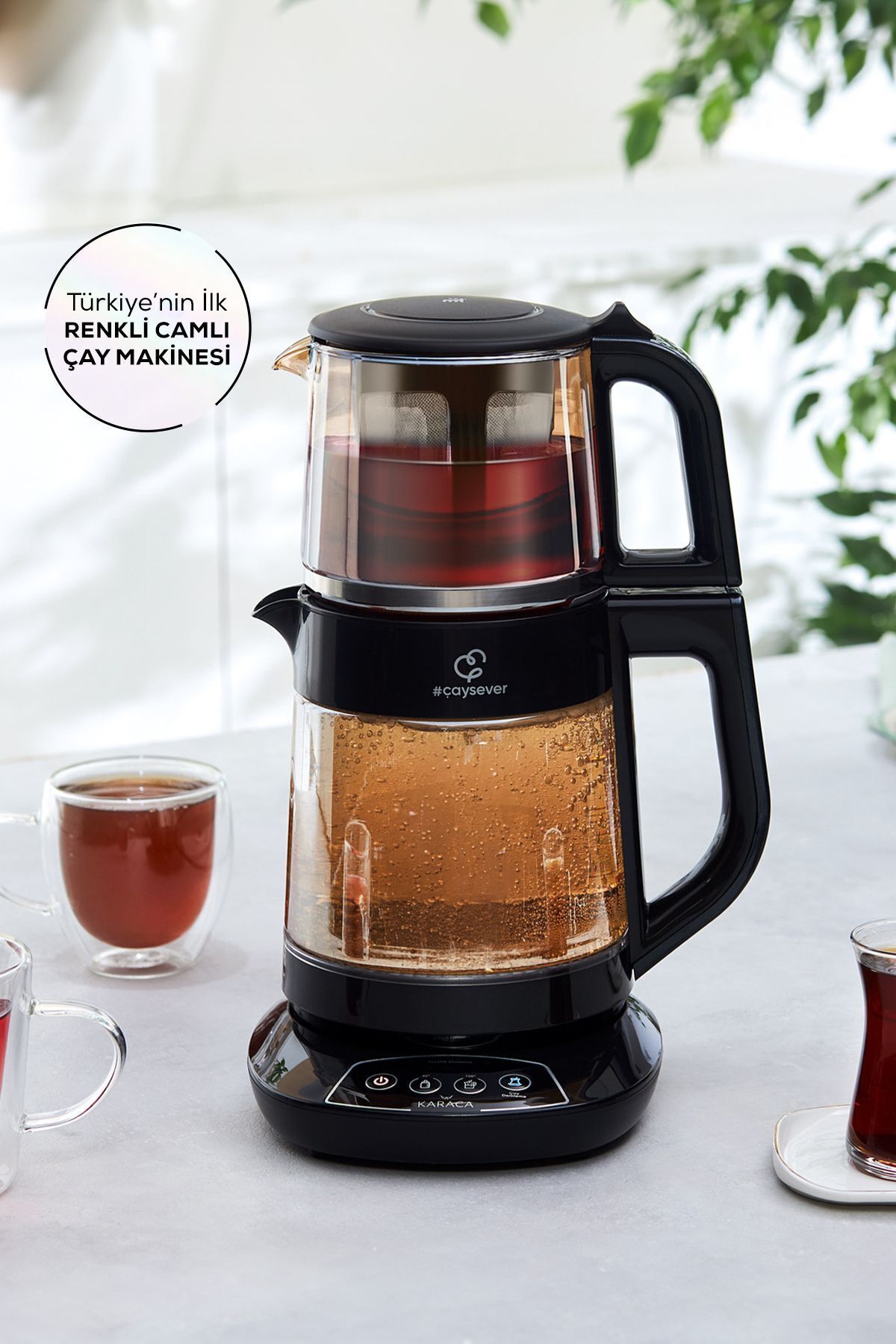Karaca Çaysever 3 in 1 Konuşan Renkli Camlı Çay Makinesi Agate