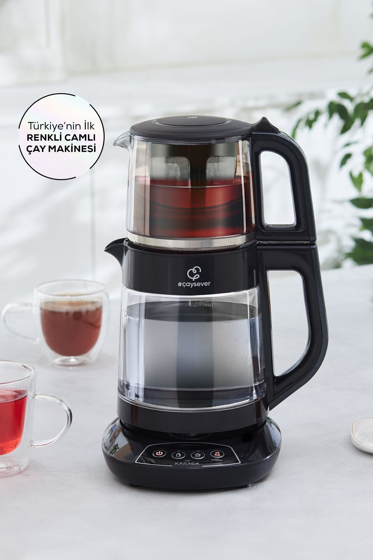 Karaca Çaysever 3 in 1 Konuşan Renkli Camlı Çay Makinesi Graphite