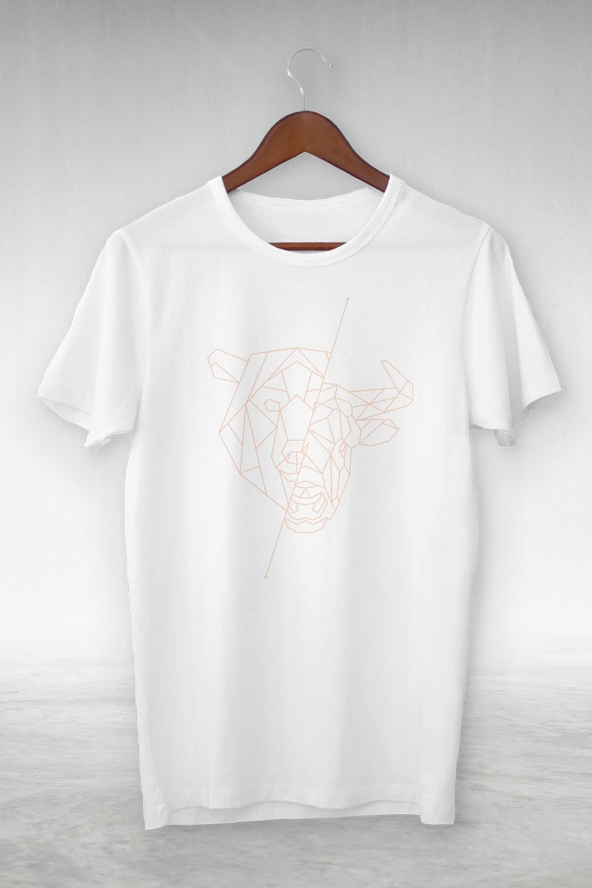 Horbia outdoors Beyaz -lıon And Bull Head - Illustrasyon Çizim - Vip Tasarım Tshirt