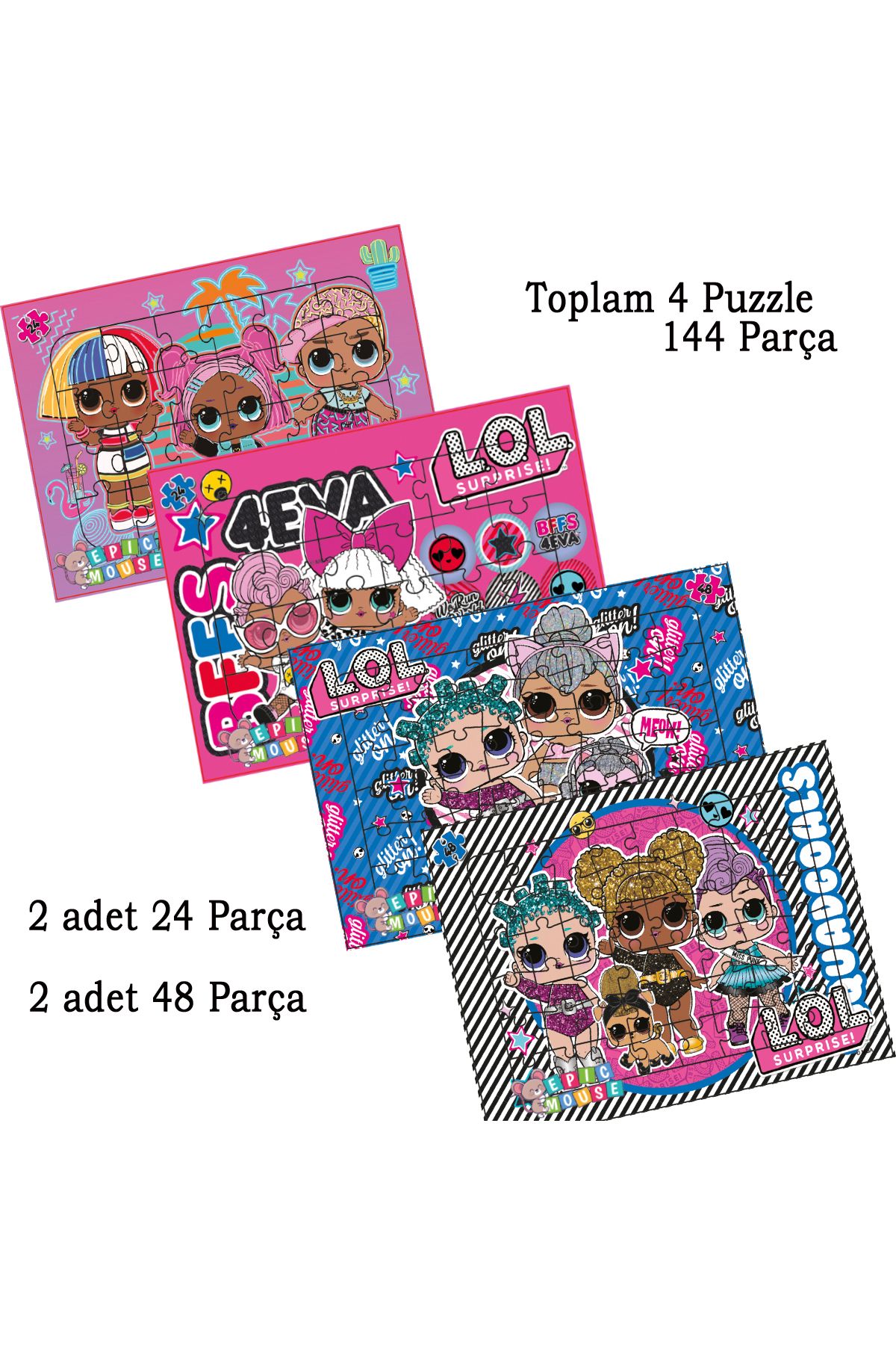 Epic Mouse Eğitici 4lu Puzzle Seti- Yeni Başlayacaklara - 144 Parça Frame Puzzle/Yapboz