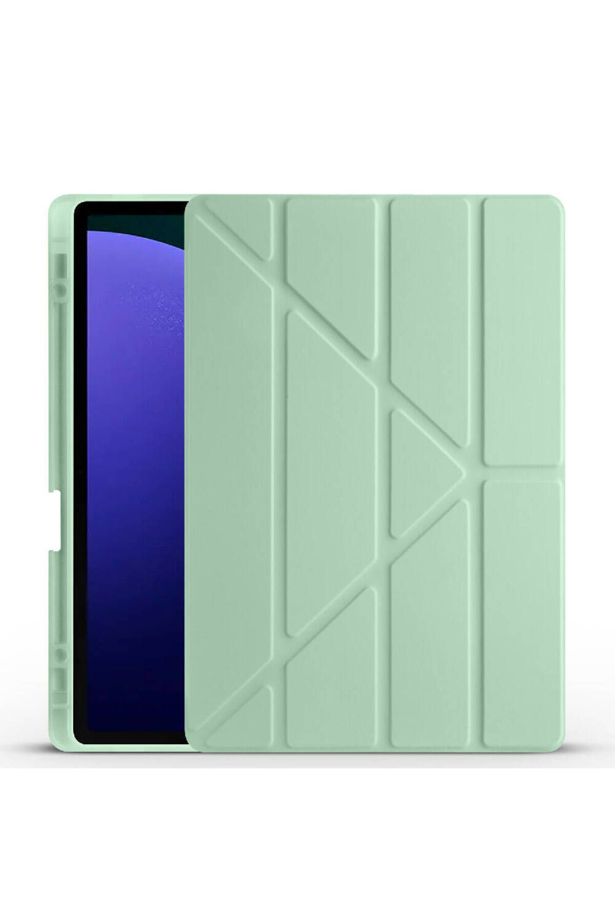 Genel Markalar Galaxy Tab S9 FE Plus Uyumlu Tri Folding Kalem Bölmeli Standlı Kılıf Açık Yeşil