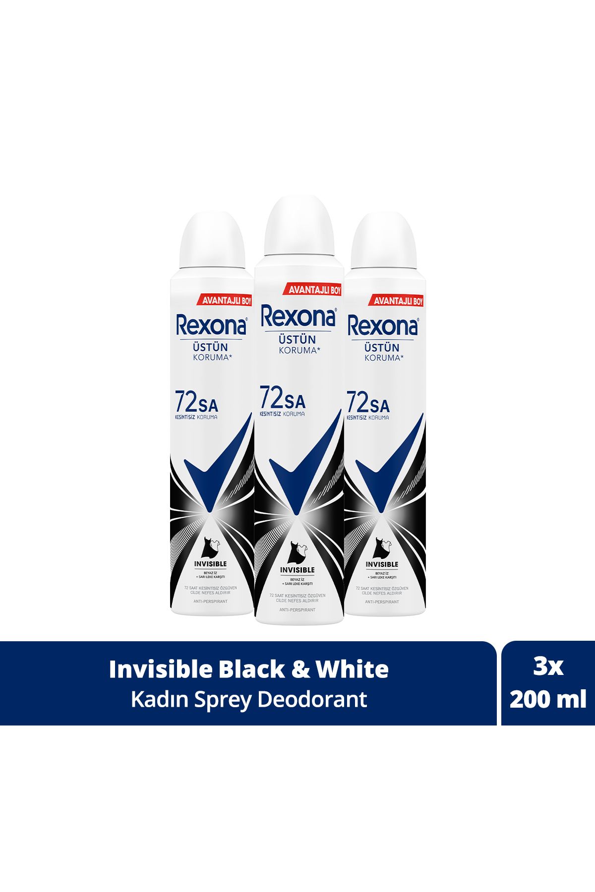 Rexona Kadın Sprey Deodorant Invisible Beyaz Iz Sarı Leke Karşıtı 72 Saat Kesintisiz Üstün Koruma 20