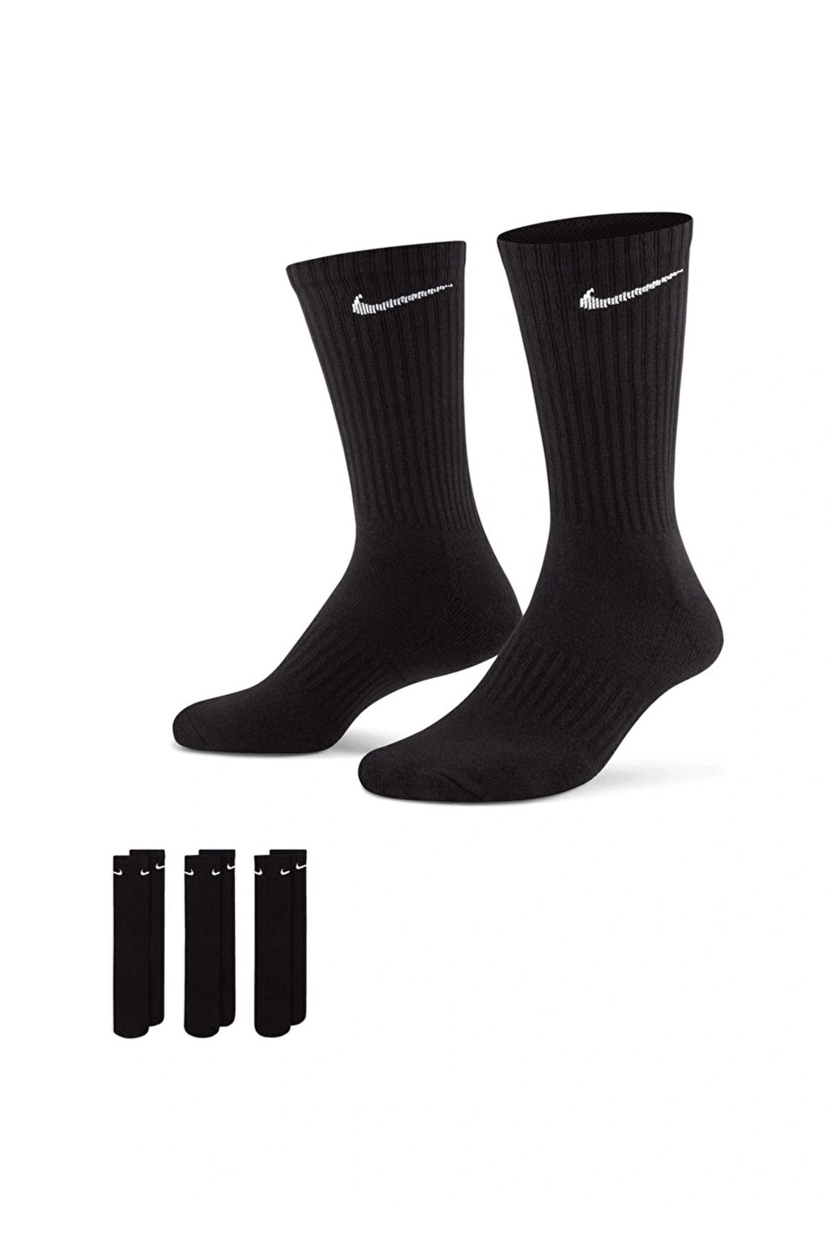 Nike Everday Cushion Spor Uzun Siyah Unisex Çorap 3 Çift 38-42 Numara