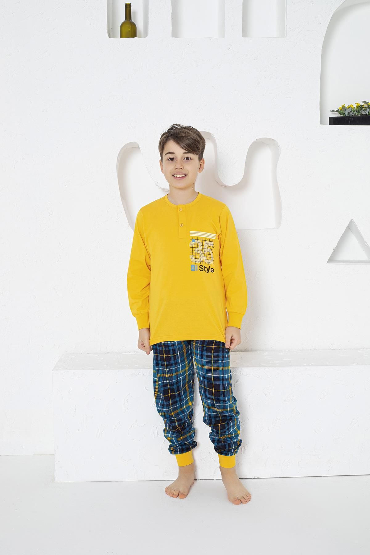 Estiva Erkek Çocuk 35 Baskılı Uzun Kollu Yazlık Pijama Takımı