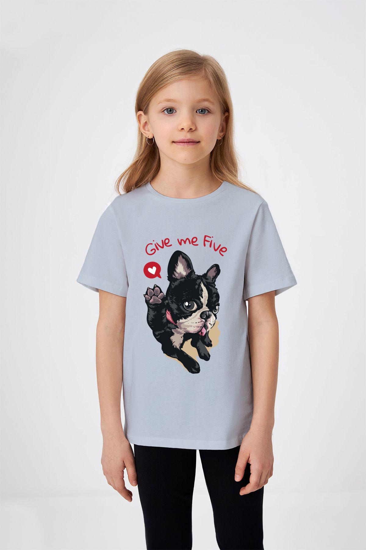 ADABEBEK Give me Five Yazılı Köpekçik Detaylı Kız Çocuk Tişört