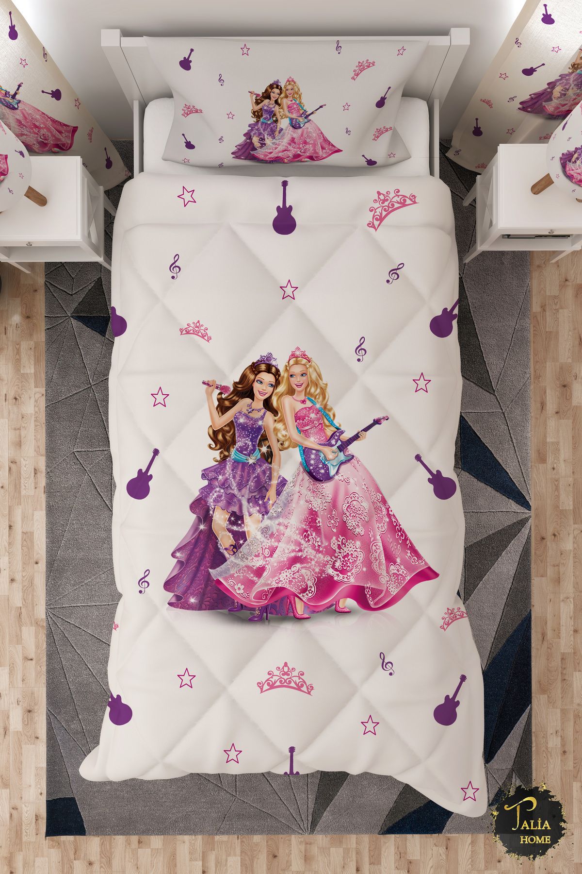 Talia Home Barbie Prensesler Desenli Tek Kişilik Çocuk Yorganı Uyku Seti