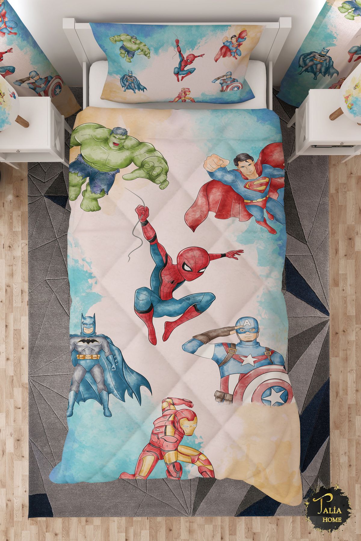 Talia Home Marvel Süper Kahramanlar Desenli Tek Kişilik Çocuk Yorganı Uyku Seti