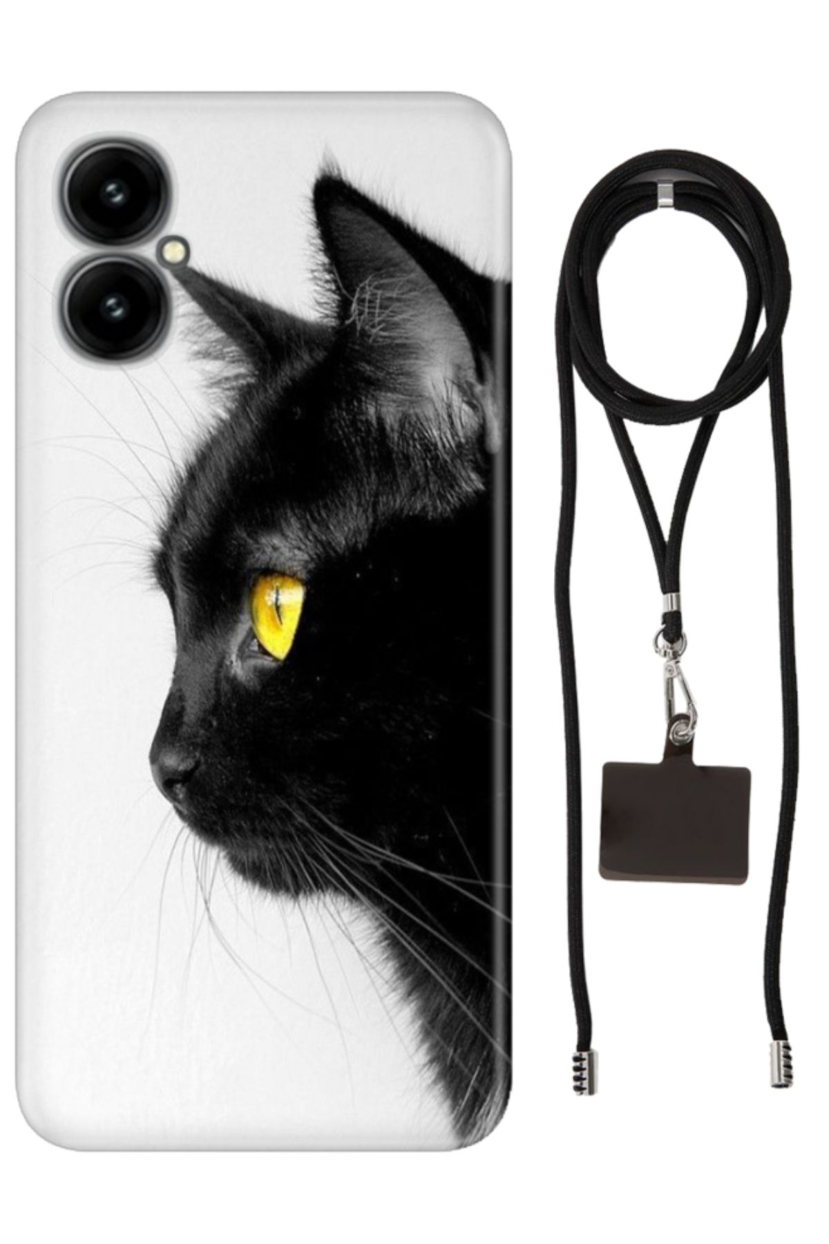 omix X5 Kılıf Boyun Askılı Telefon Askısı / Desenli Silikon Kedi Bakışı
