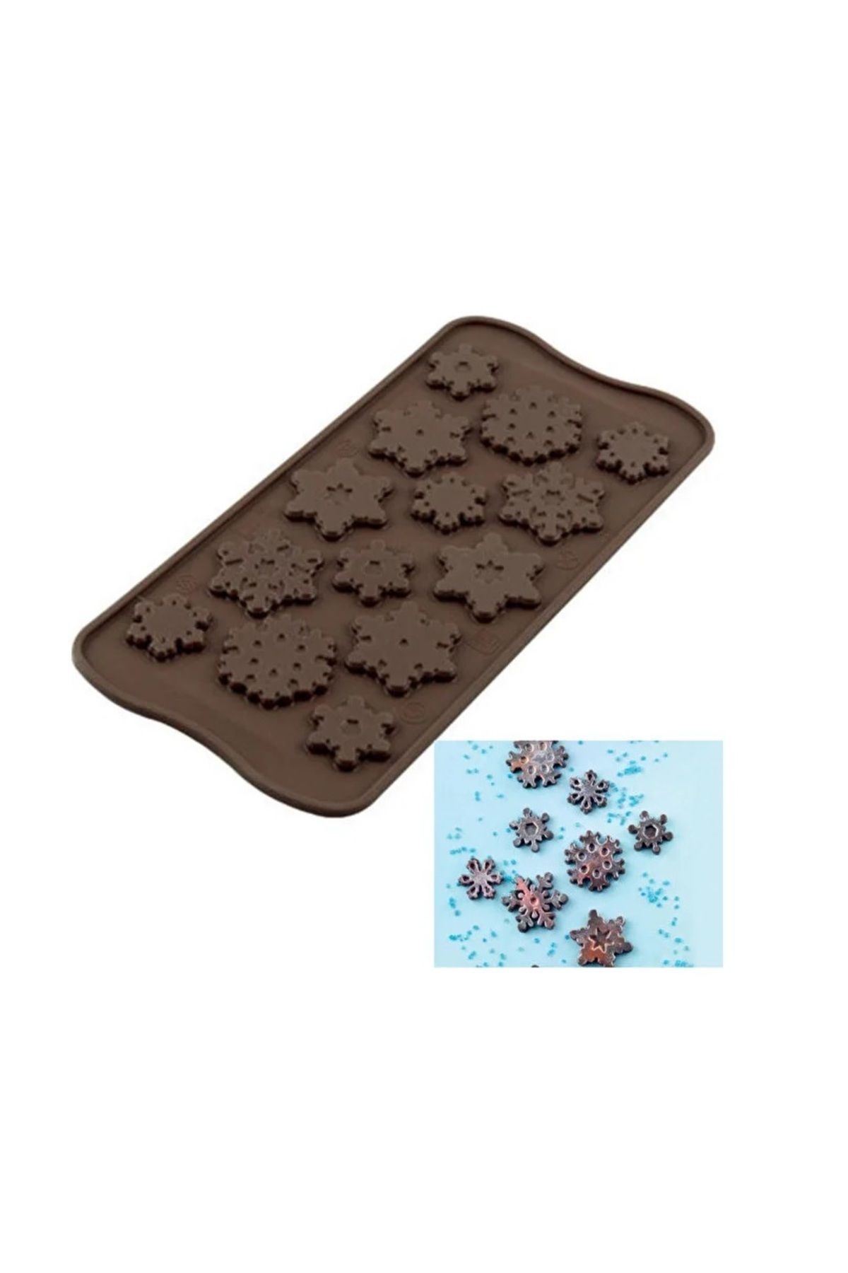 DEPPOSITE Silikon Çikolata Kalıbı Kar Tanesi 14 Lü 21 x 10.5 cm
