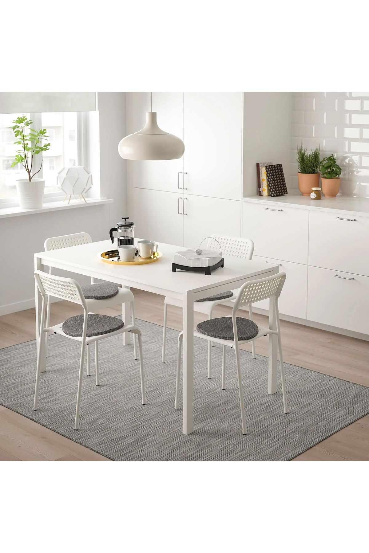 IKEA beyaz 4 sandalyeli mutfak masası takımı 75cmx125cm akdenizshop