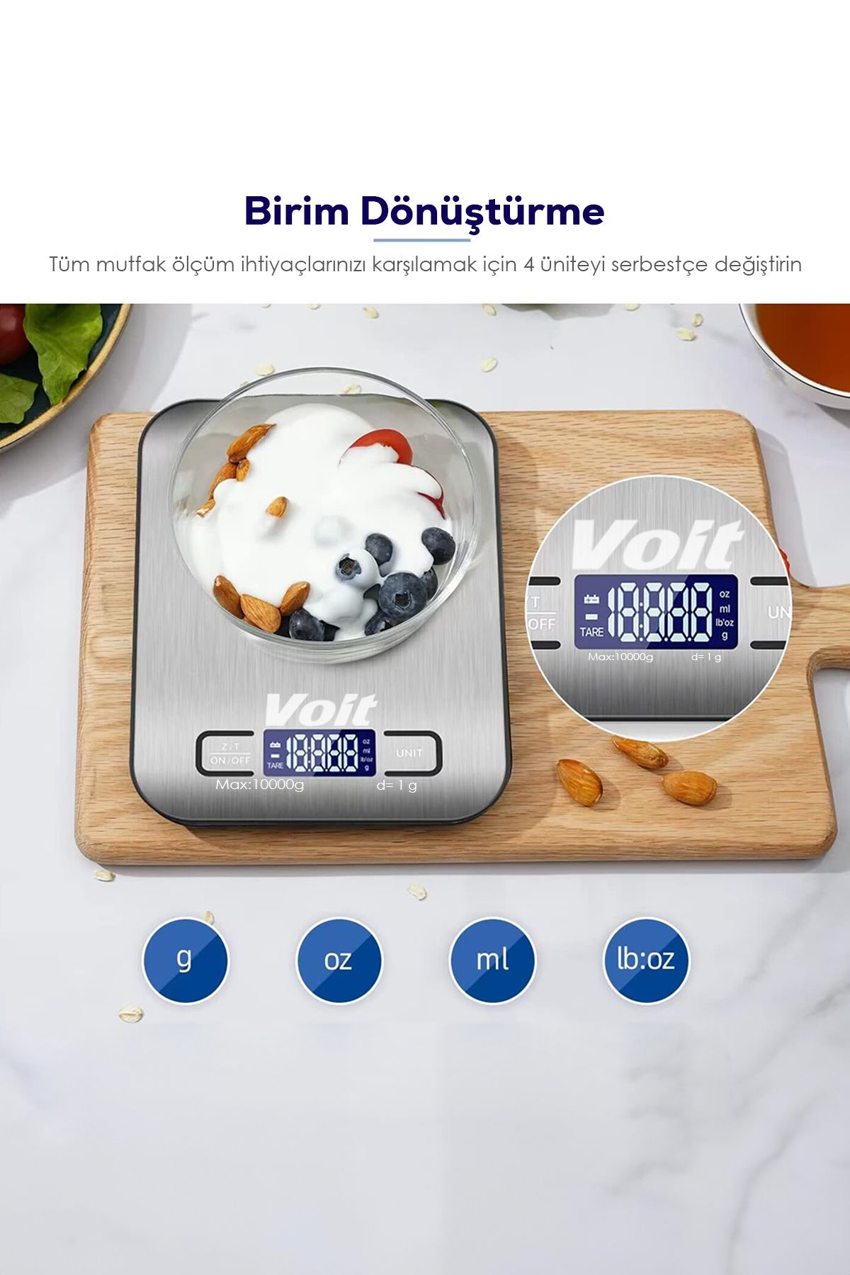 Voit Sc20 Hassas Mutfak Terazisi-lcd Ekranlı Dijital Tartı- Çelik Mutfak Ölçüm Tartısı 10kg & 1g