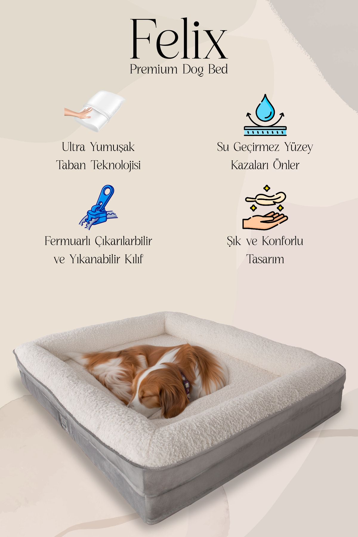 Jungolica Pet Products Felix, Visco Süngerli, Ultra Yumuşak, %100 Su Geçirmez Alezli, Konforlu Kedi Ve Köpek Yatağı