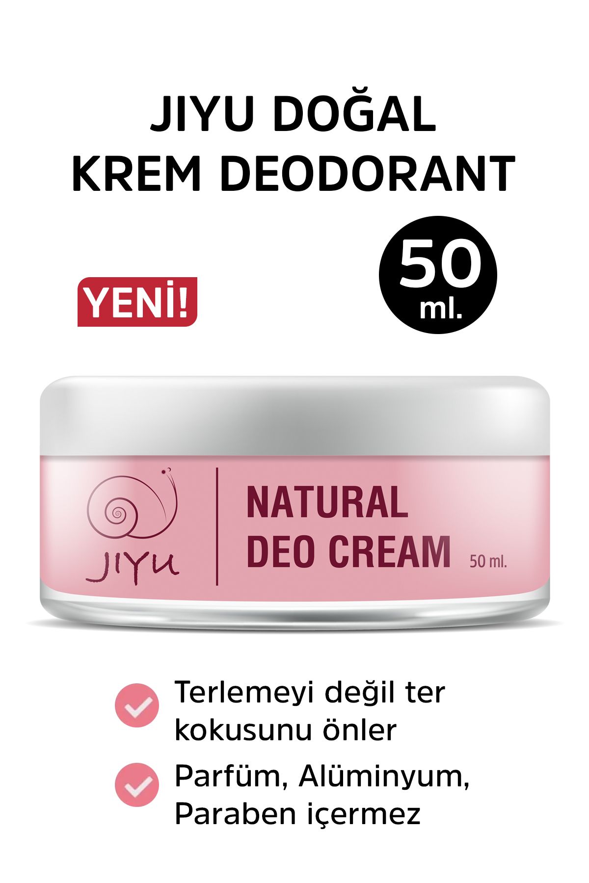 JIYU Krem Deodorant Ter Kokusu Önleyici Beyazlatıcı %100 Doğal Deodorant Krem Roll-on 50 Ml.