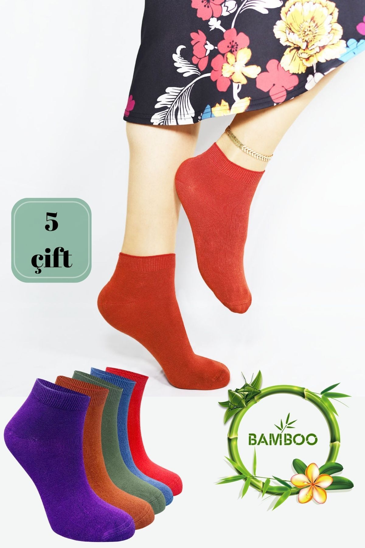 Miss Lana Kadın Kaliteli Bambu Patik Çorap (5 ADET) Dikişsiz Görünmez Parfümlü Kısa Model Çorap