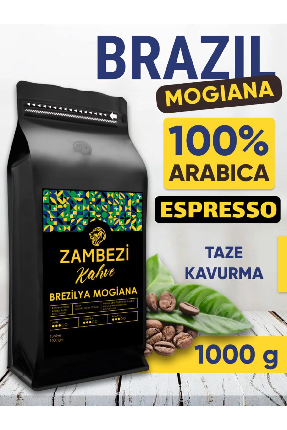 Zambezi Brezilya Mogiana Çekirdek Kahve 1 Kg / 1000 G