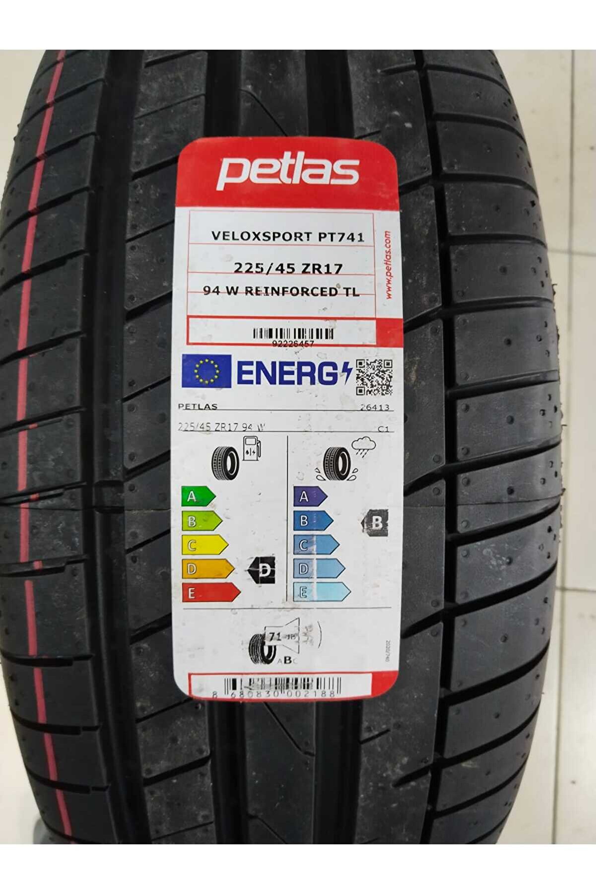 225/45 R17 TL 94W REINF. VELOX SPORT PT741 PETLAS YAZ LASTİĞİ 2024 ÜRETİM