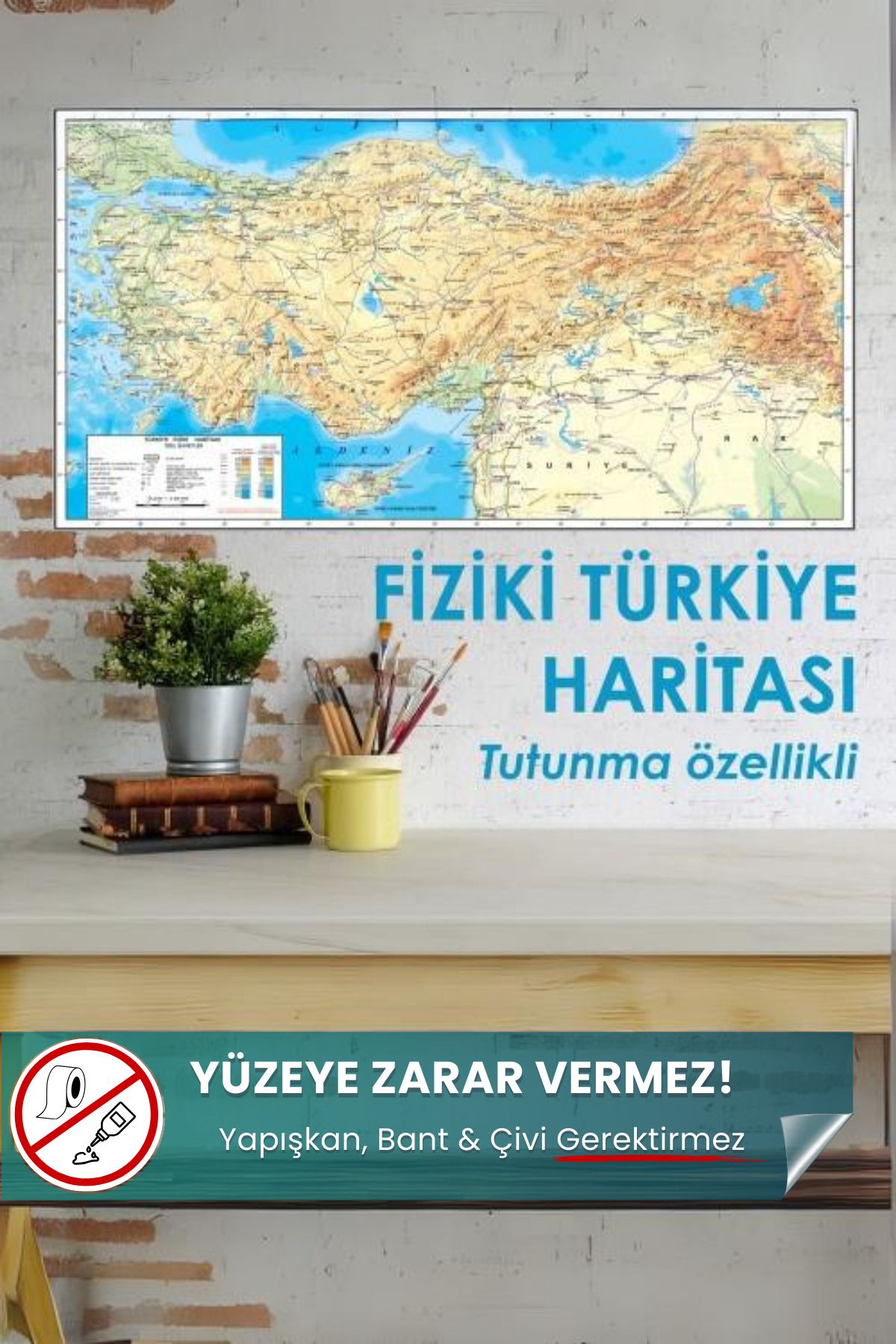 Pi Papers Türkiye Fiziki Haritası, Yüzeye Zarar Vermeyen Yapışkansız Tutunan Sihirli Akıllı Kağıt, Harita