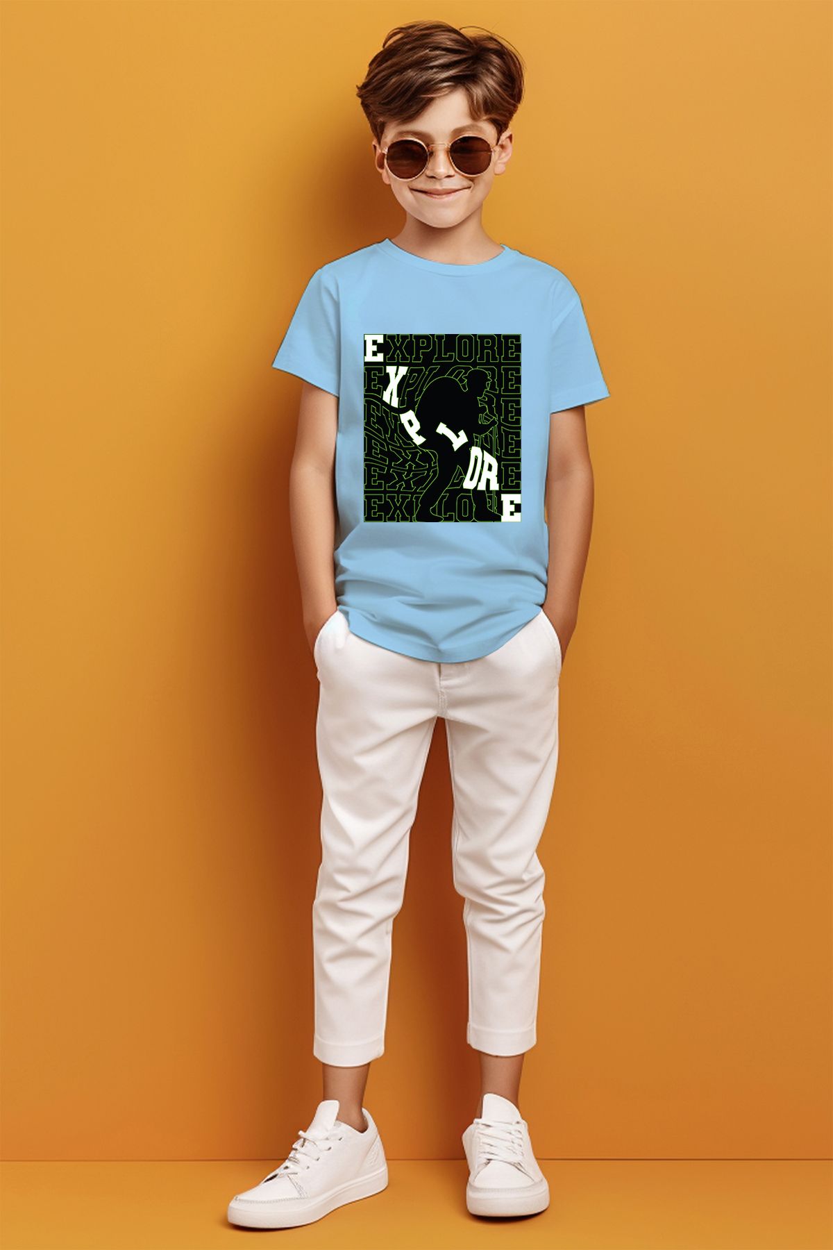 ADABEBEK Explore Yazılı Renkli Gölge Detaylı  Baskılı Erkek Çocuk Tişört