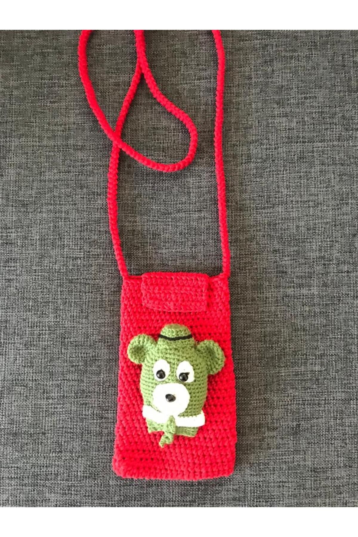 ŞEHR-İ PAZAR Kırmızı renk ayı yogi figürlü telefon çantası