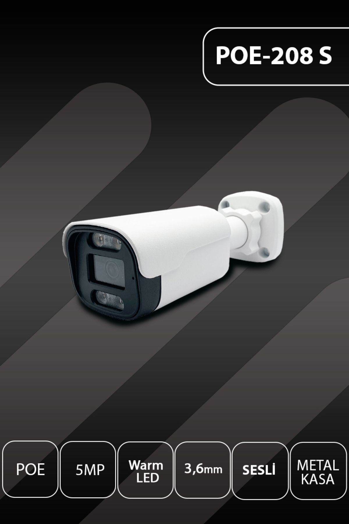 HS IP-208S 5MP POE  3.6MM WARM LED Metal Bullet SESLI Güvenlik Kamerası
