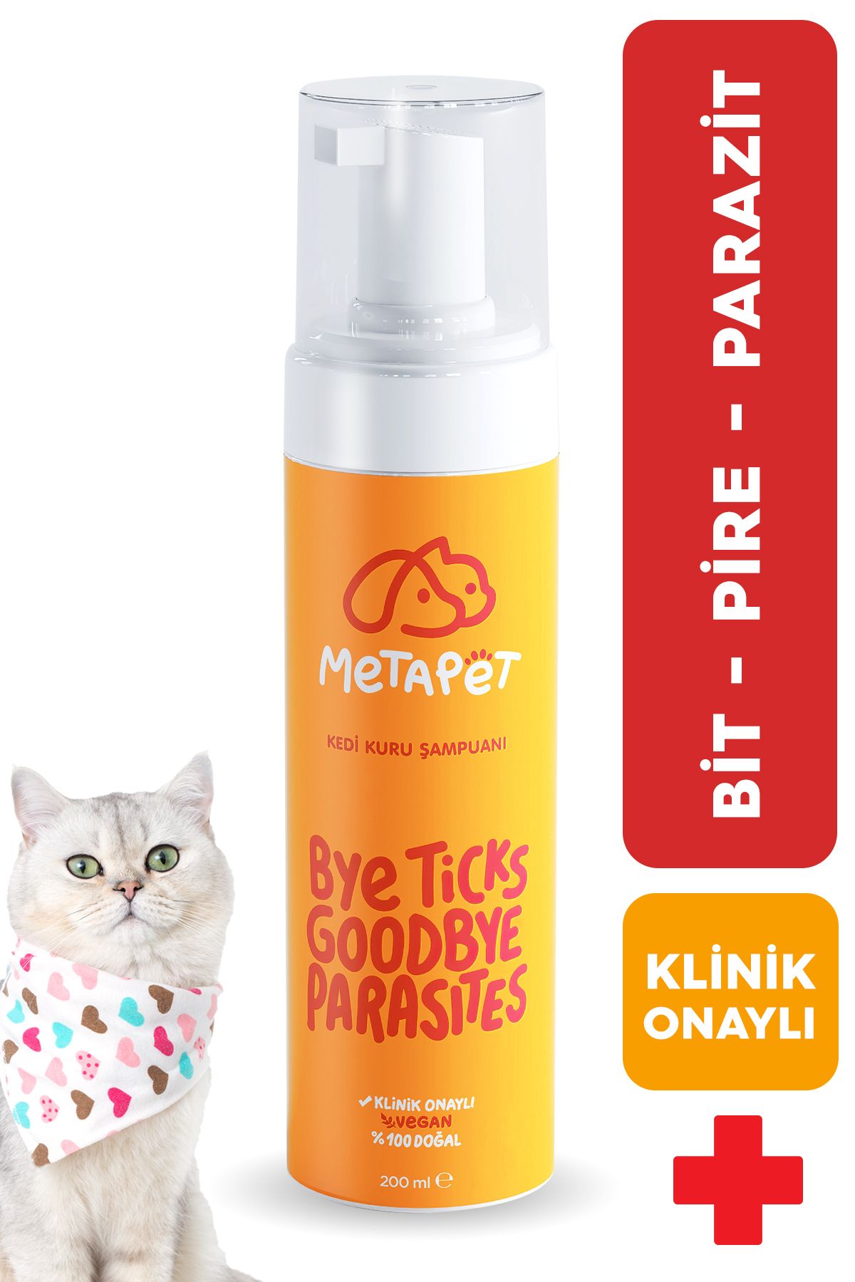 Metapet Kedi Kuru Şampuan, Bit Pire Dış Parazit Kene Önleyici Damla Tasması Tarağı Ile Kullanılabilir