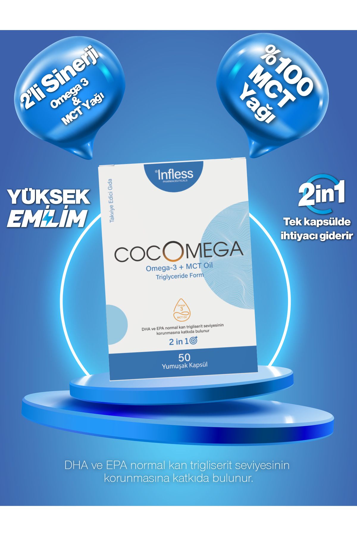infless Cocomega, Omega3 ve MCT Oil İçeren Yumuşak Kapsül