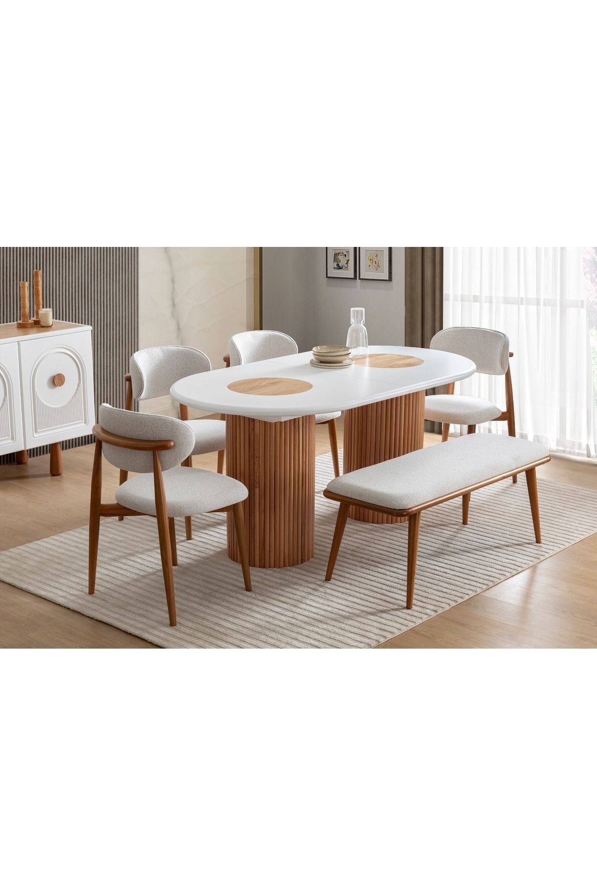 Luxehome Lotus Yemek Masası 6 Adet Sandalye