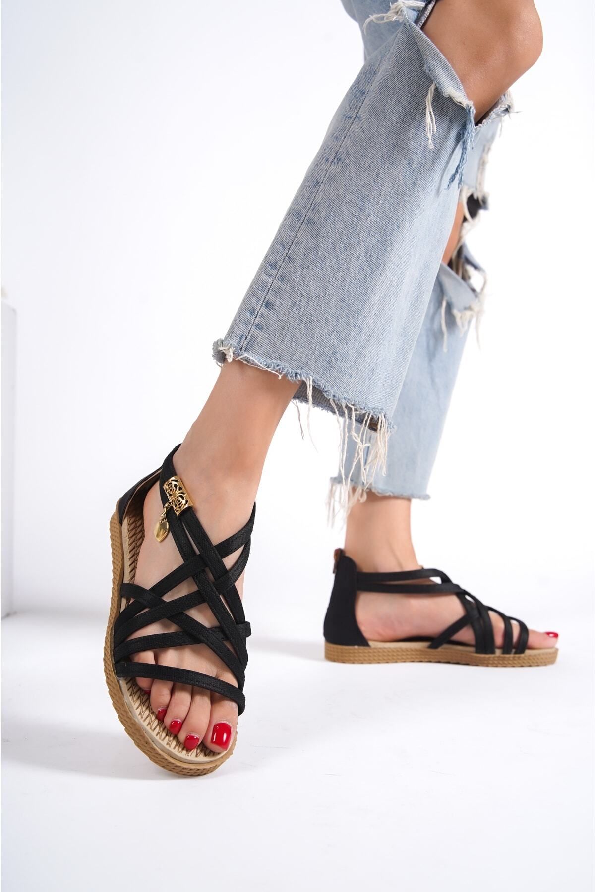 Nubbock Kadın Siyah Bilek Bağlamalı Sandalet Terlik Nk0468