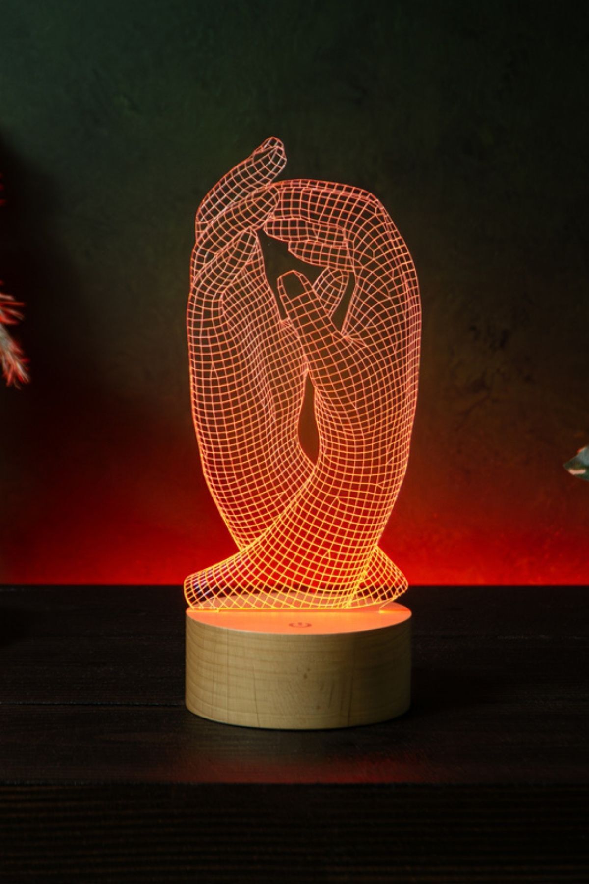 BY-LAMP Eller Figürlü Dekoratif Hediye Led Masa Lambası | 7 Işık Rengi | Ahşap Taban