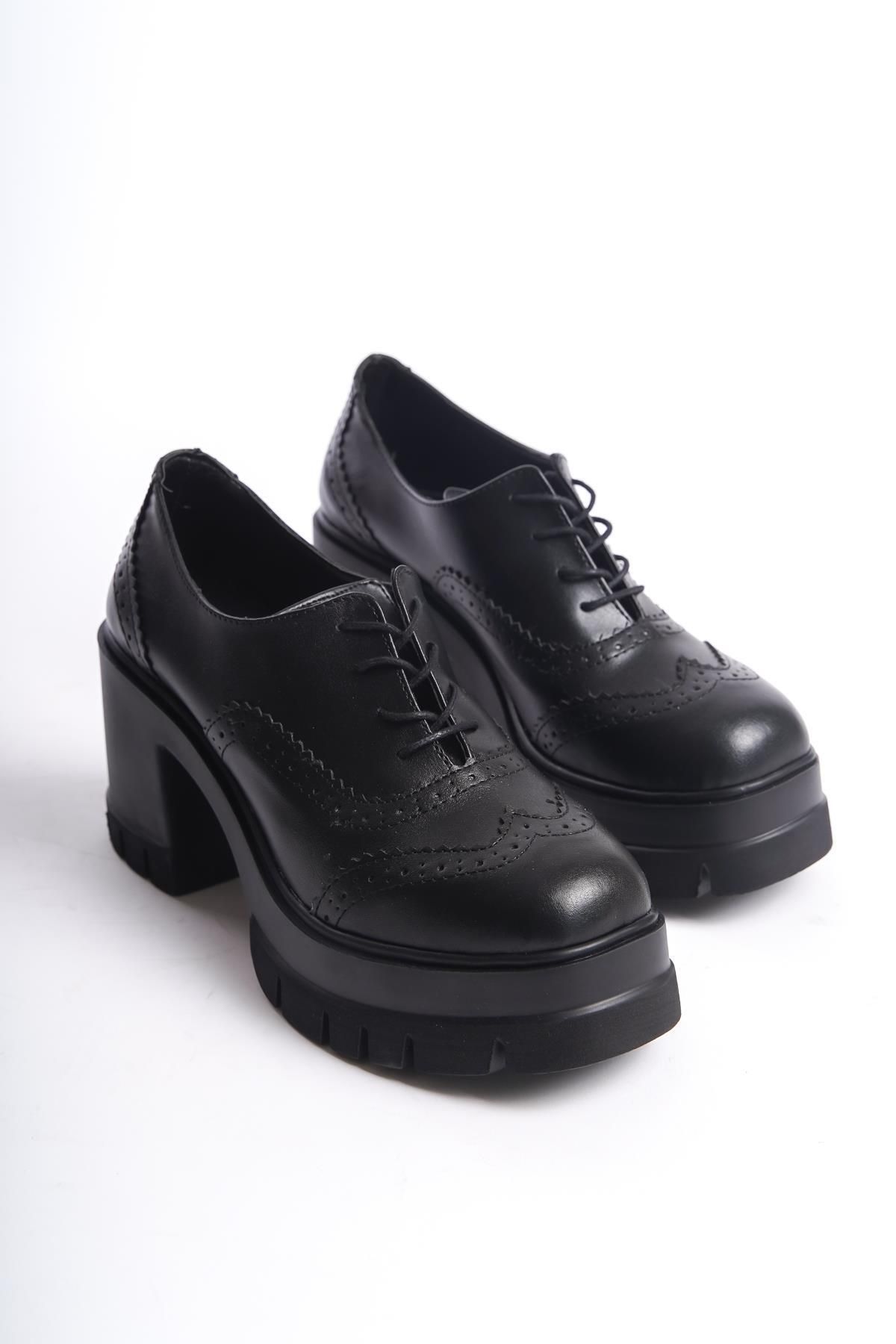 Preshley Kadın Dianai Siyah Cilt Carık Model 8 cm Topuklu Platformlu Ayakkabı