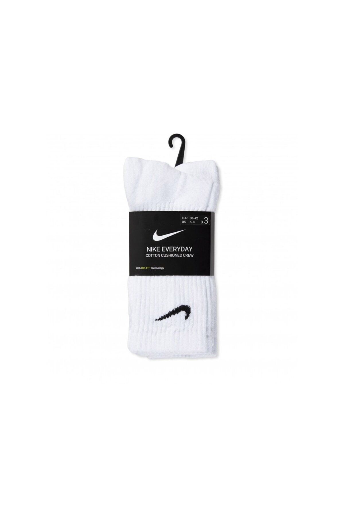 Nike Everyday Cushioned 3'lü Havlu Çorap Uzun Çorap Beyaz 3 Çift