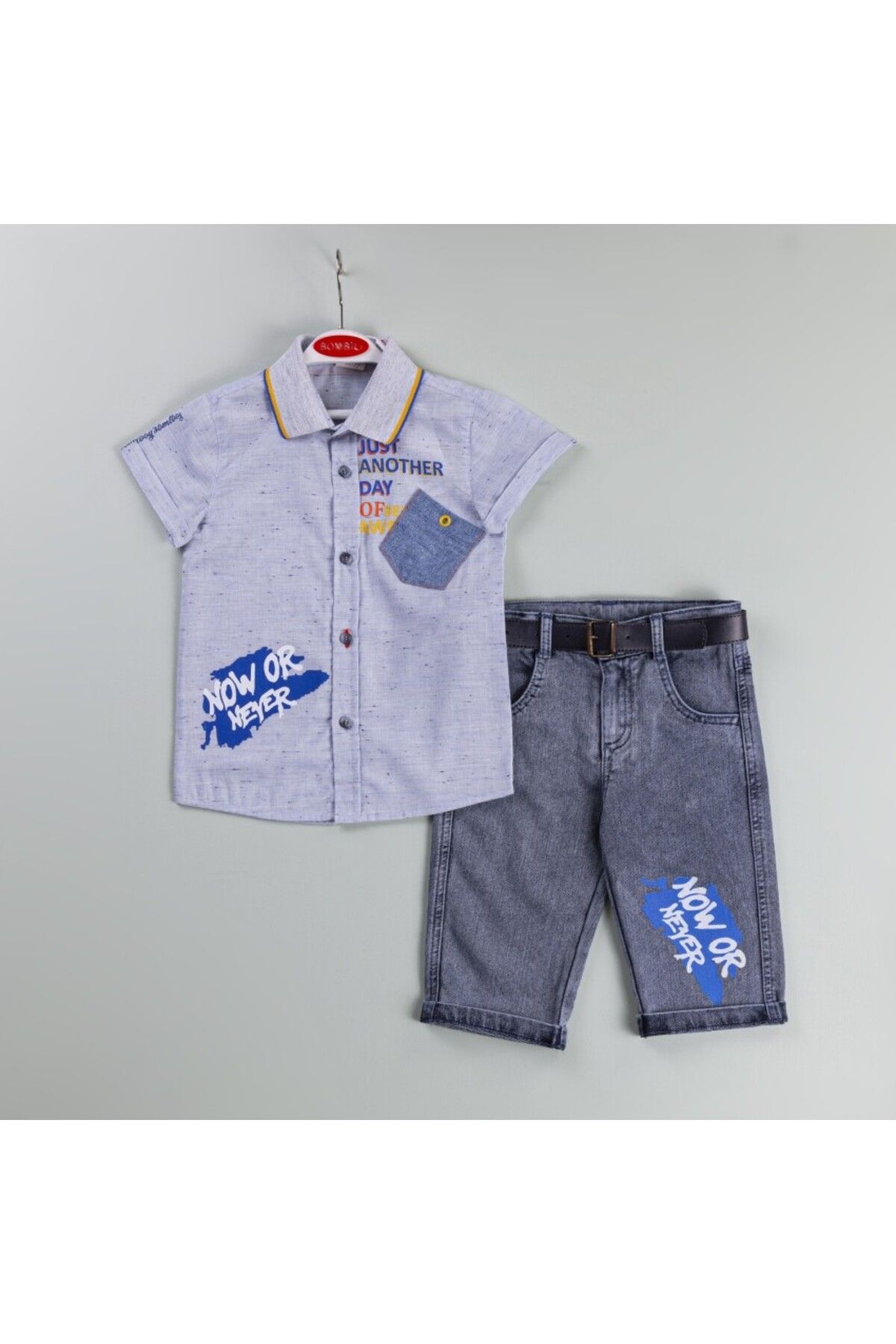 DIDuStore Trendy Erkek Çocuk Giyim Seti: Yaka Detaylı Gömlek ve Şık Kot Şort