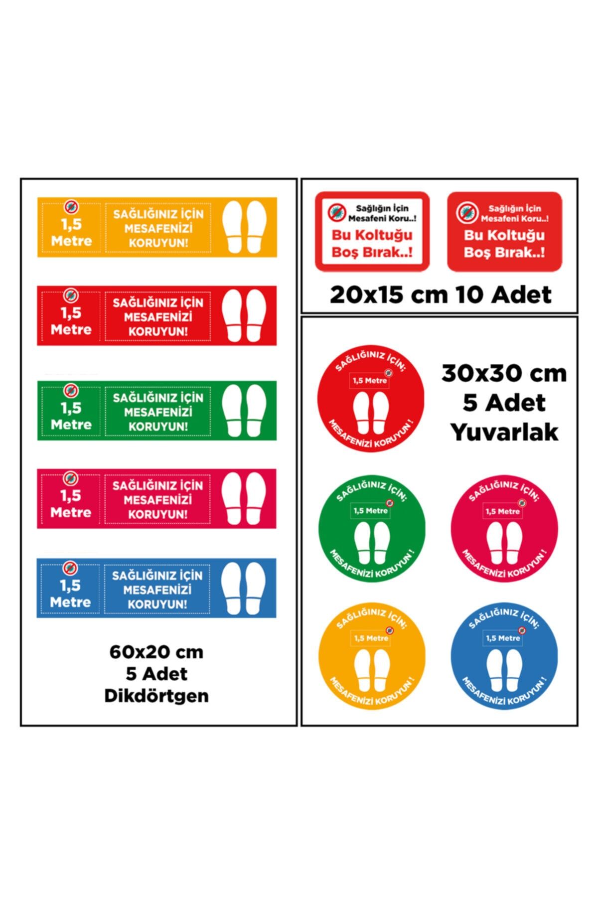 Sticker Sepetim Sosyal Mesafe Etiket Seti - Koronavirüs (covid-19) Uyarıları Sticker Setleri