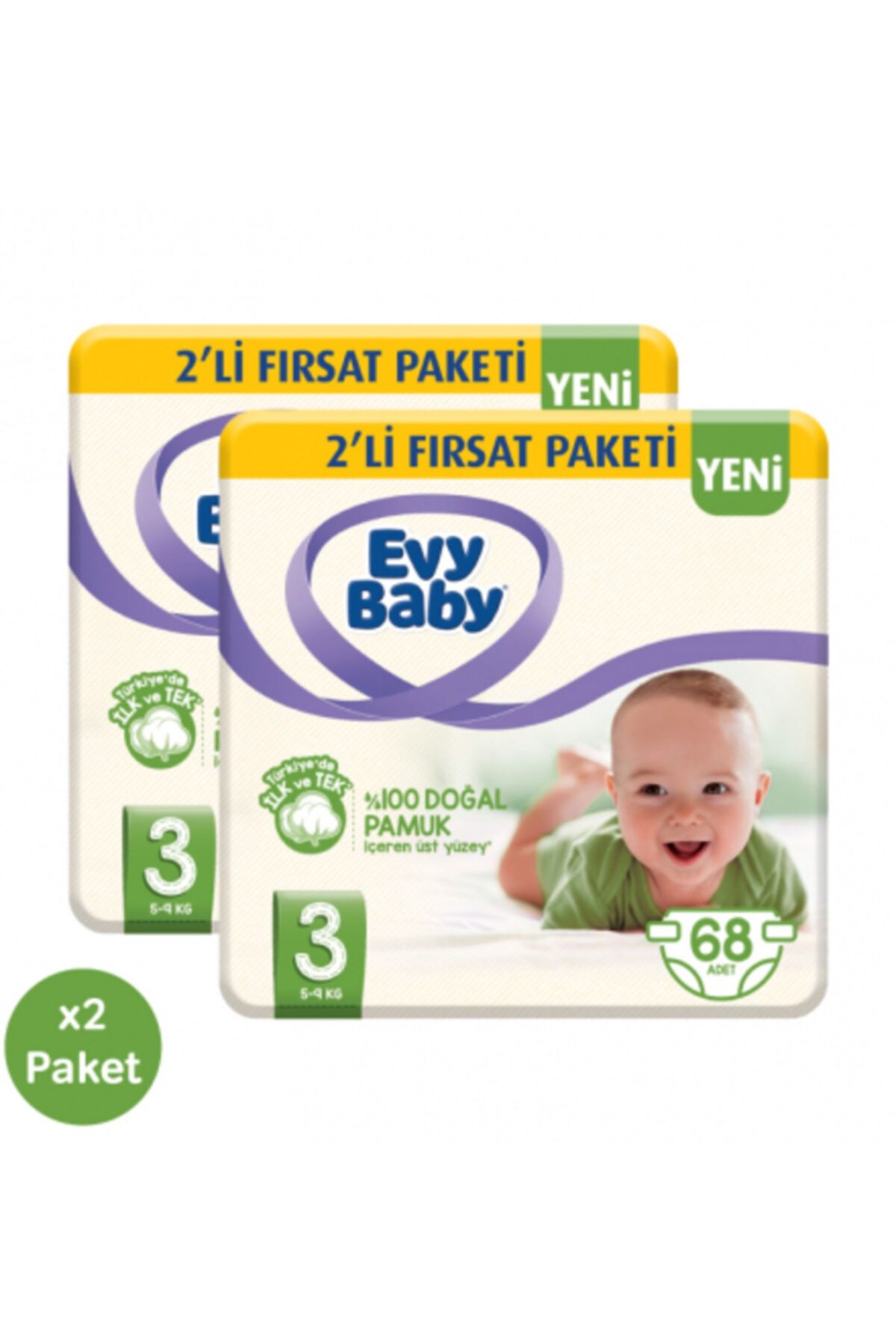 Evy Baby Bebek Bezi 3 Beden Midi 4'lü Fırsat Paketi 136 Adet