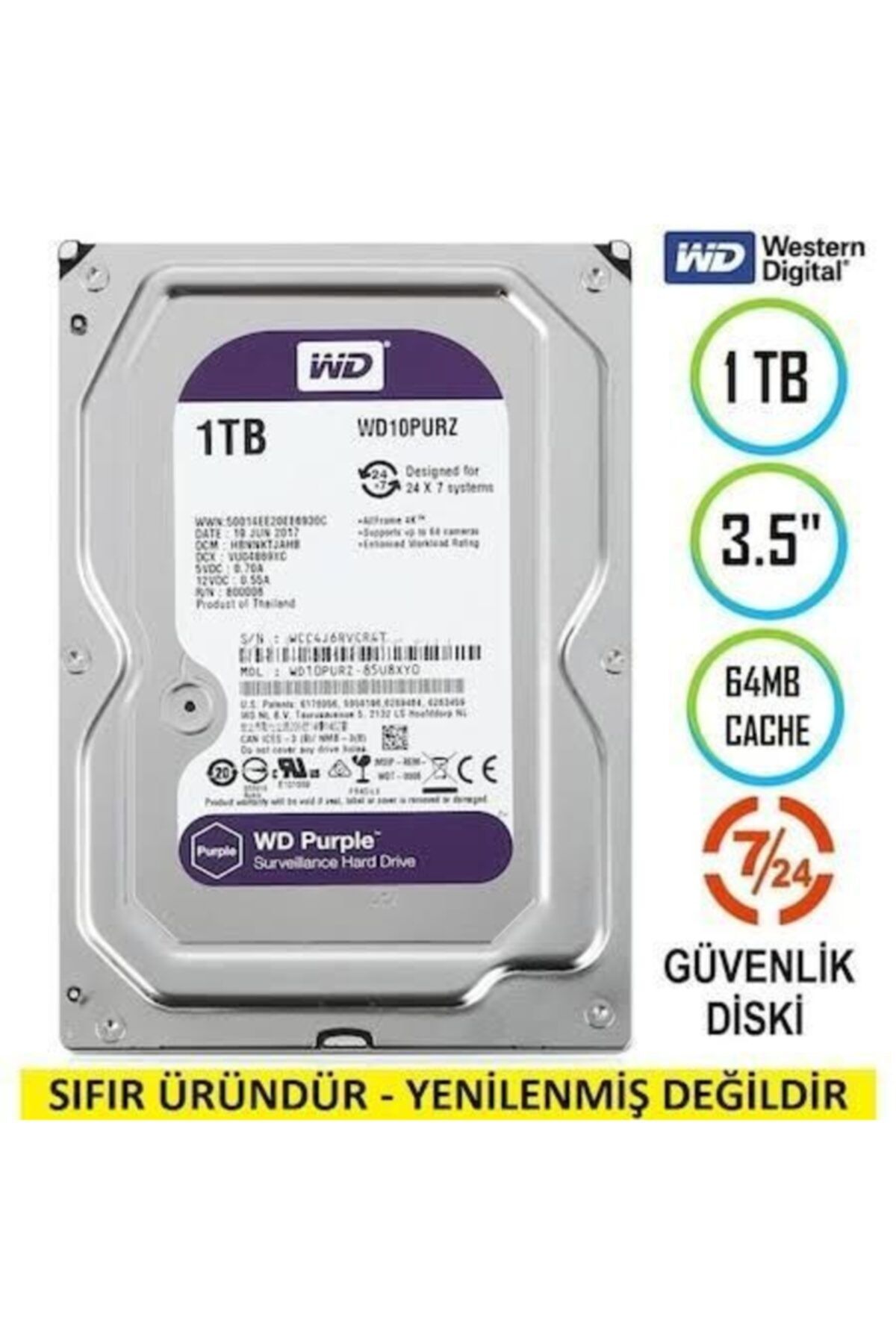 WD Purple Wd10purx 1 Tb 3.5" Sata Hdd