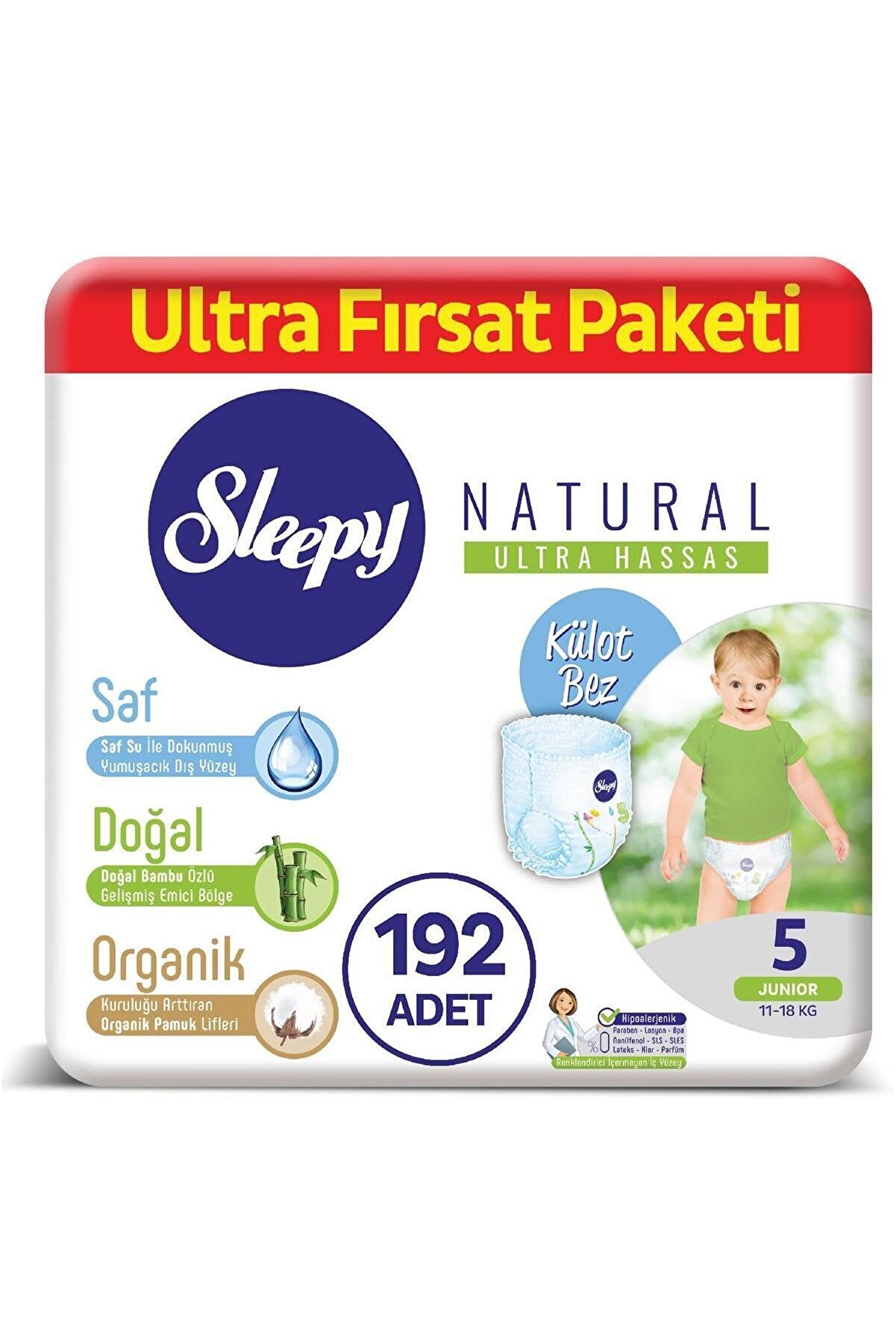 Sleepy Natural Külot Bez 5 Numara Junior Ultra Fırsat Paketi 192 Adet