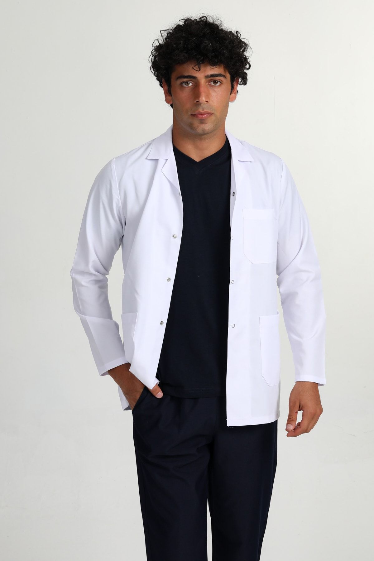 BAŞAK Erkek Beyaz Ceket Boy Gömlek Yaka Doktor Önlüğü