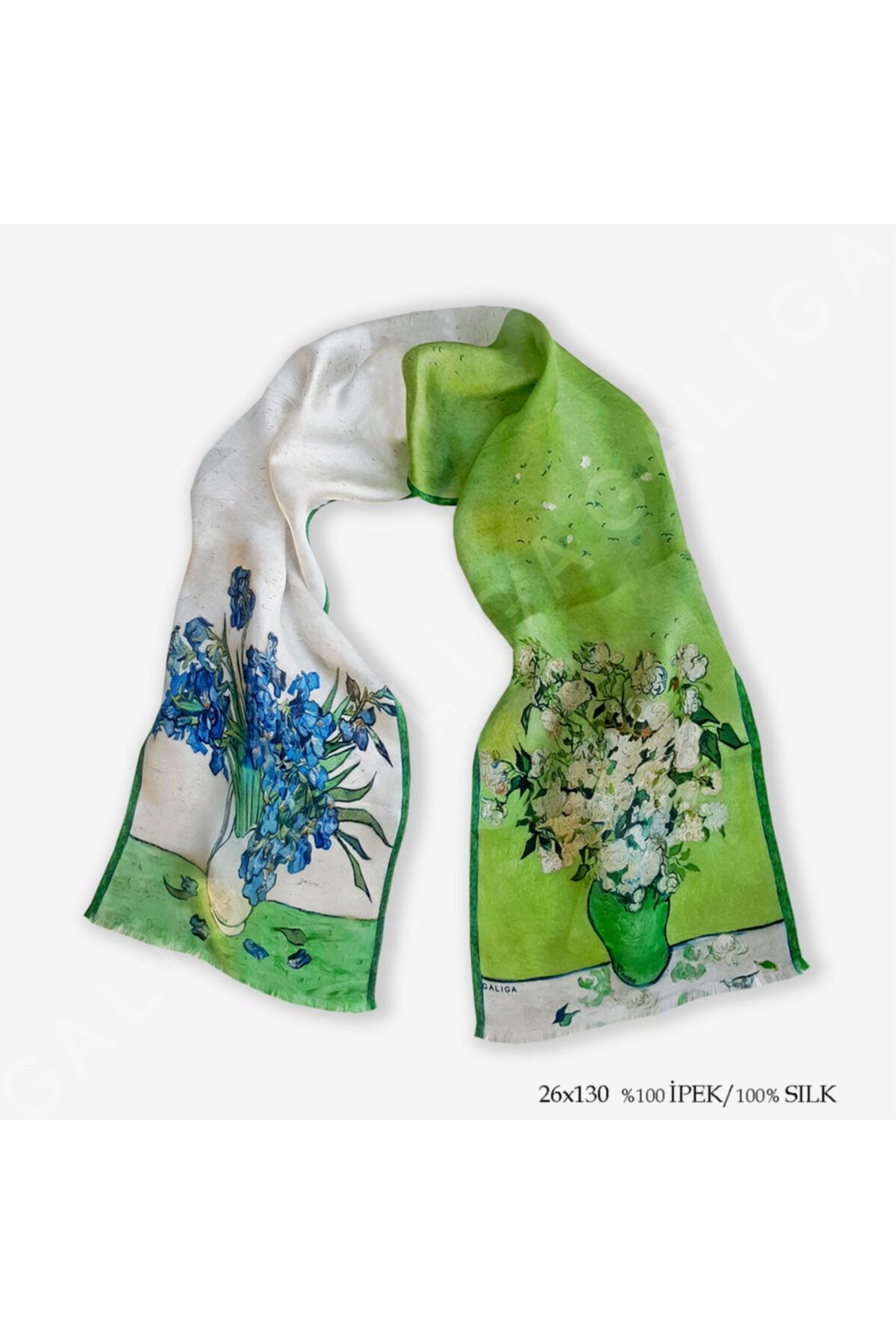 Galiga Van Gogh Roses %100 Ipek Fular 26*130cm "art On Silk"