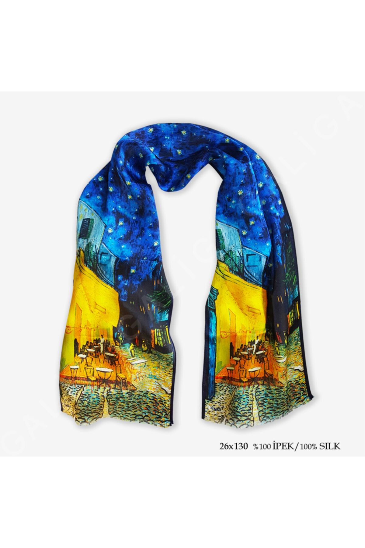 Galiga Van Gogh Cafe Terrace %100 Ipek Fular 26*130cm 'art On Silk'