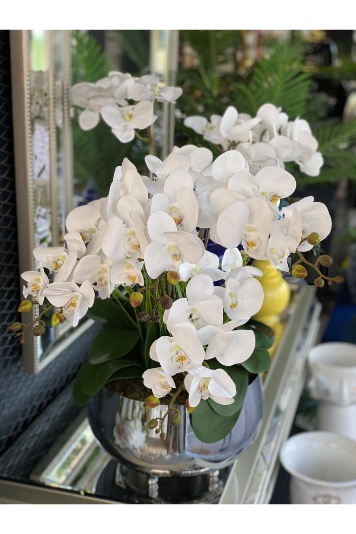 TASARIMHMODA 8 Dallı Islak Orkideli Gümüş Vazo