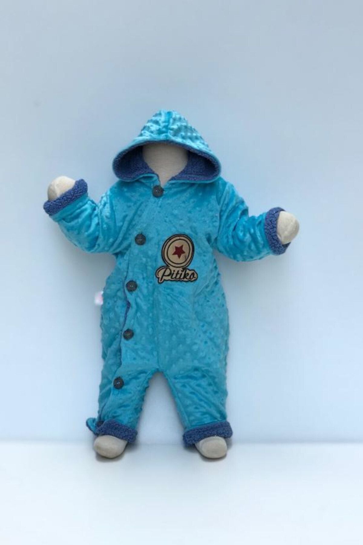 jibau Xanded Erkek Bebek Mavi Astronor Kozmonot Tulum Kapişonlu Içi Polarlı Kalın