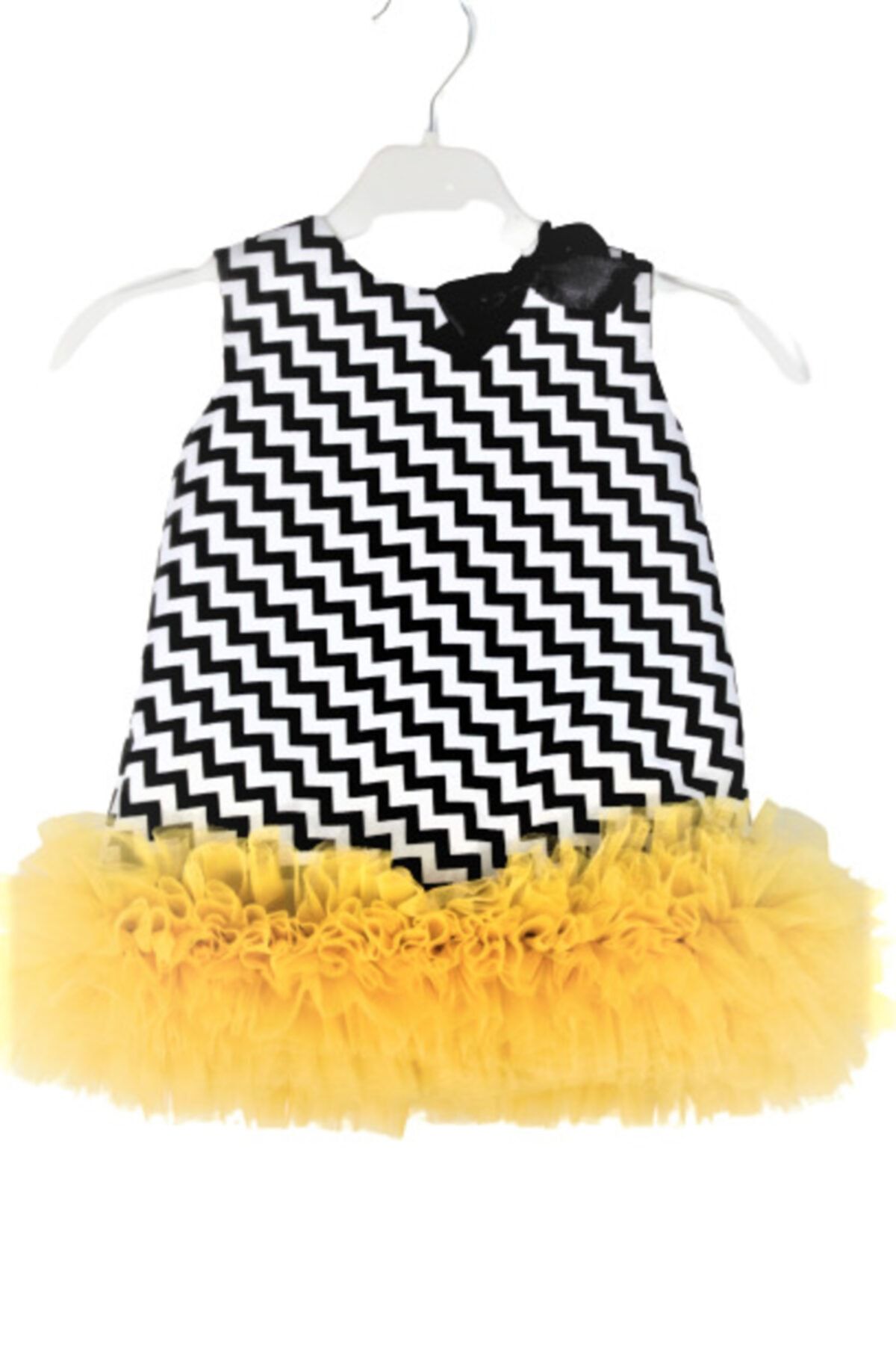 CHIC Bebe Kız Bebek Siyah Zigzag Desenli Tül Etekli Abiye Elbise