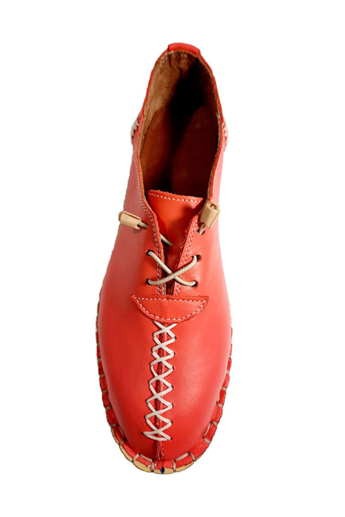 KAPAR Kadın Nar Kırmızı Hakiki Deri Çarık Model Ayakkabı