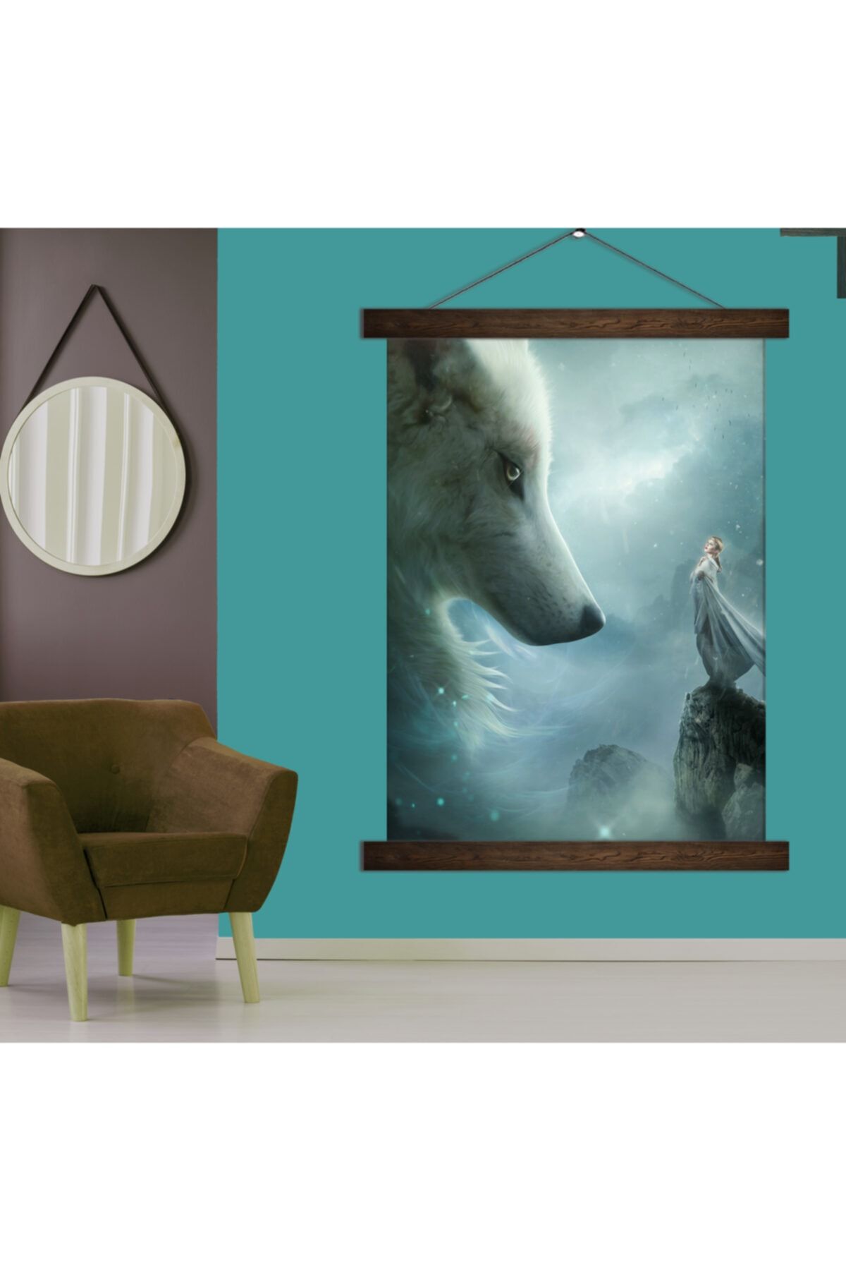 Zevahir Mobilya Dekorasyon Kanvas Solmaz Dikey Alt Üst Ahşap Çerçeve Beyaz Tilki Fox Tablo