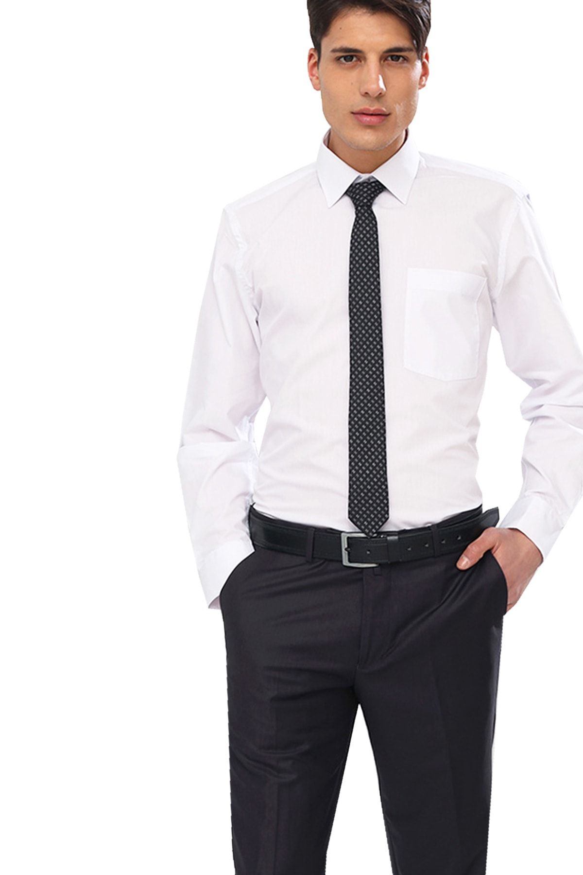 Varetta Erkek Beyaz Dakron Klasik Kesim Uzun Kollu Cepli Gömlek