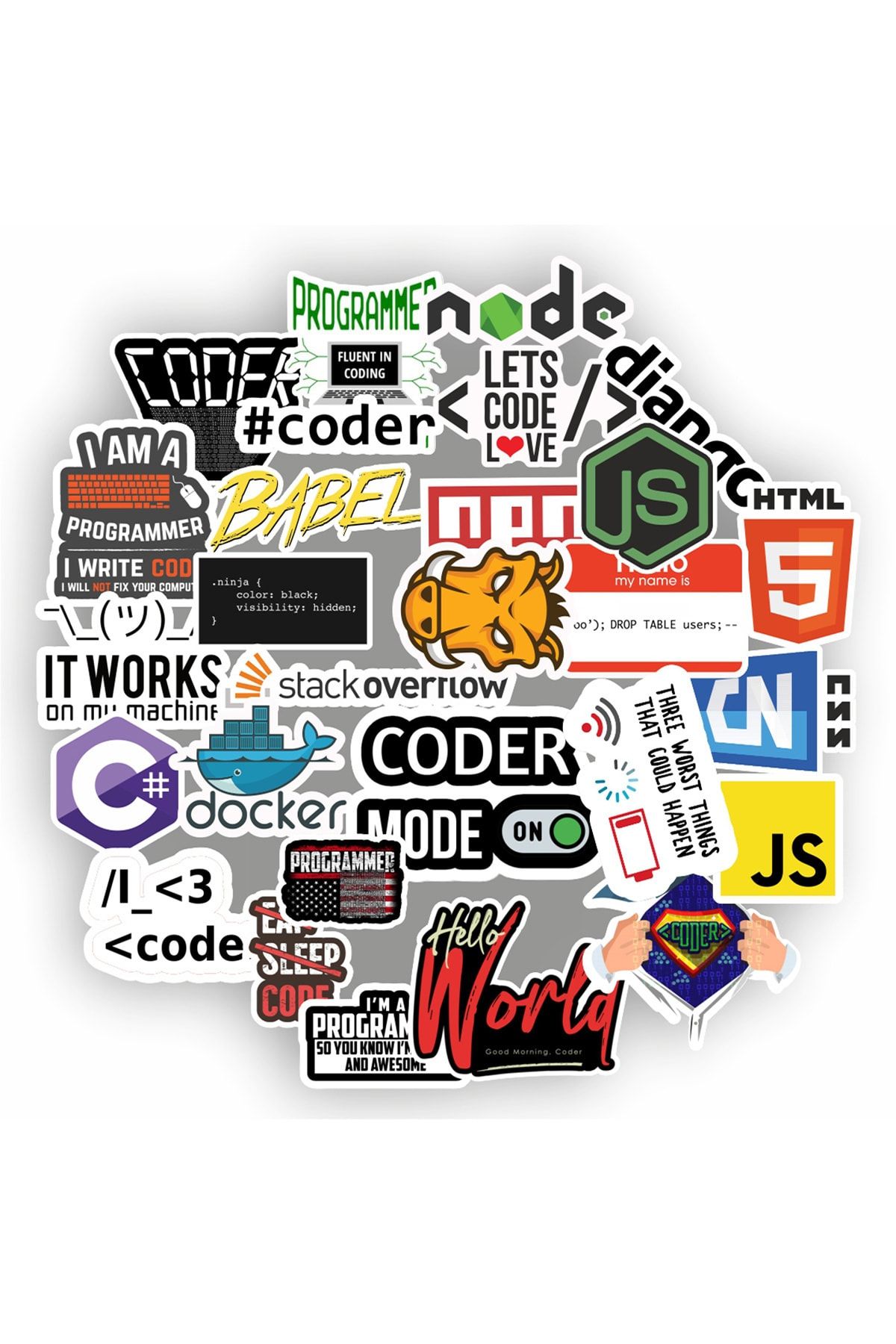 TUGİBU Yazılım Coder Temalı Laptop Notebook Kask Sticker Etiket Seti
