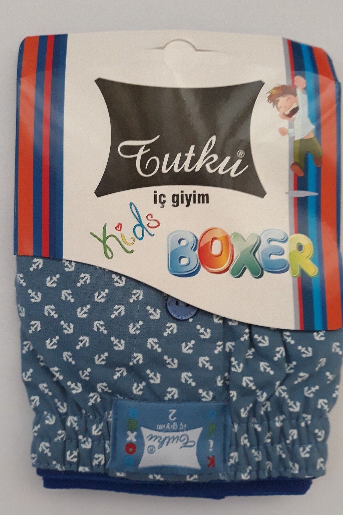 Tutku Erkek Çocuk Desenli Düğmeli Mavi Renk Boxer 10lu Paket