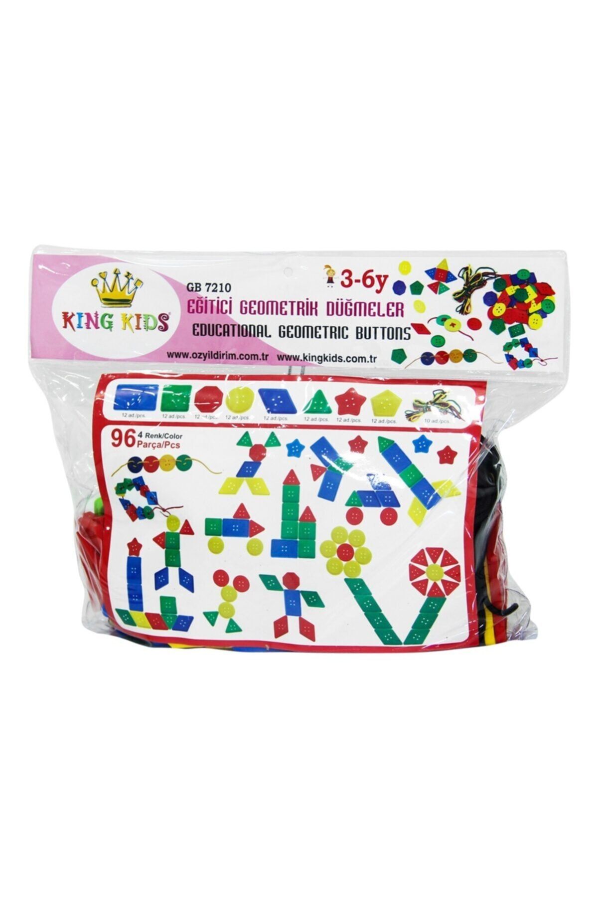 King Geometrik Düğmeler Ipe Geçirme Oyunu 96 Parça Çocuk Oyuncak Blok