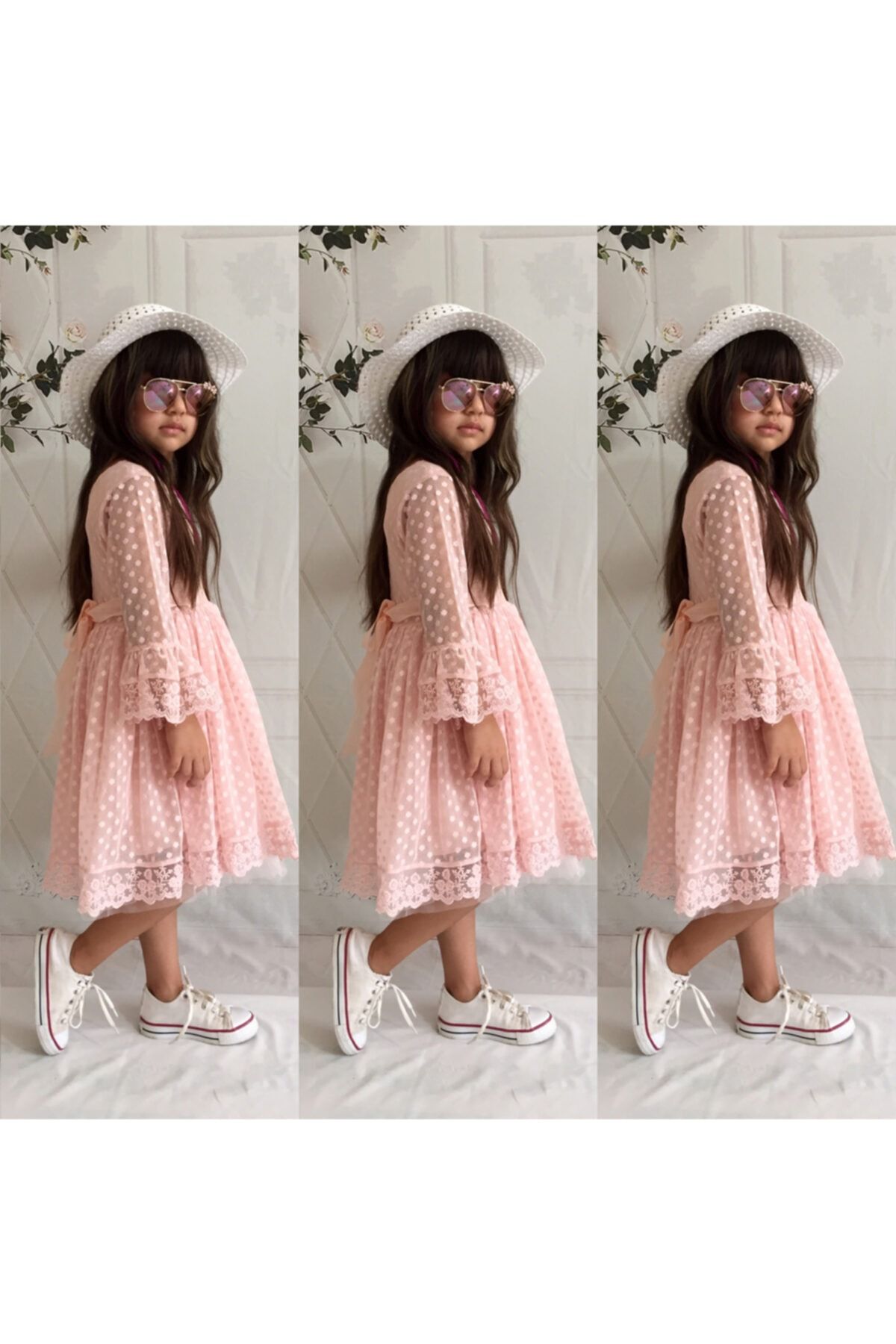 Mixie Kız Çoçuk Pembe Şapkalı Güpürlü Prenses Model Elbisesi