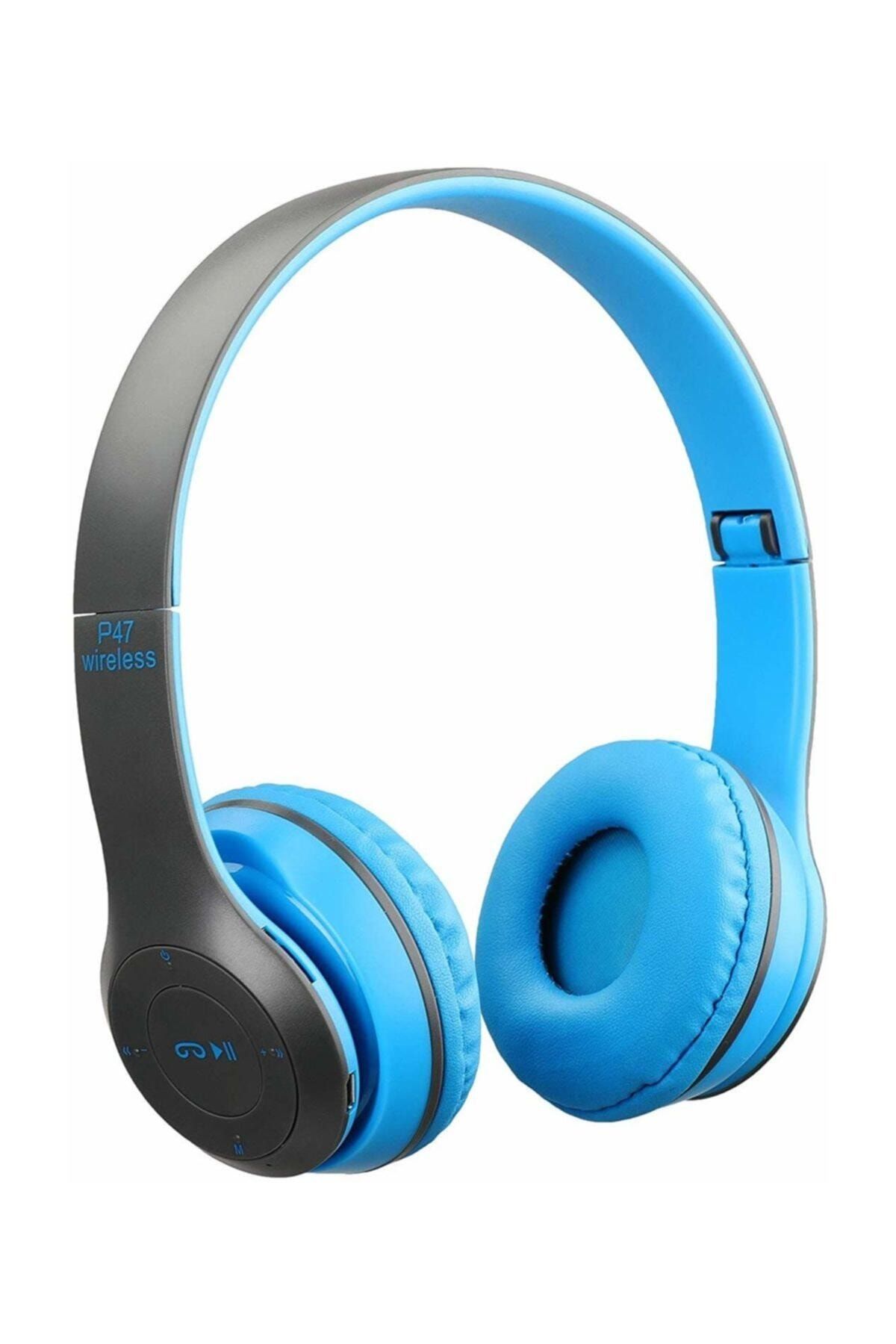 Zhuse P47 Kulak Üstü Bluetooth Kulaklık 5.0 Mavi